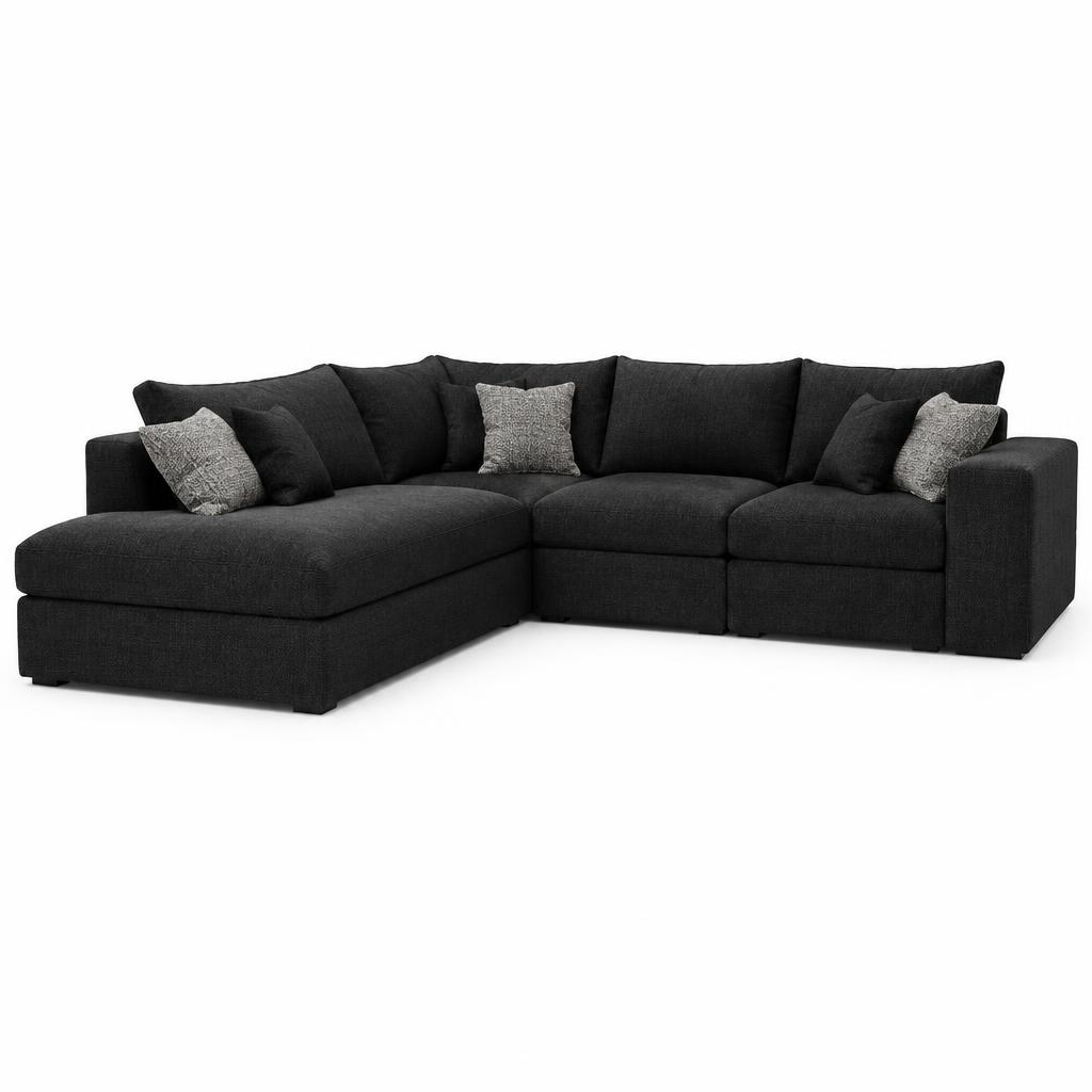 Sofá modular esquinero en L de 272 cm, tapizado texturizado negro